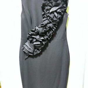 BETSY & ADAM NAVY BLUE PENCIL DRESS SIZE 12 MIDI LENGTH WITH FLORAL ATTACHMENT